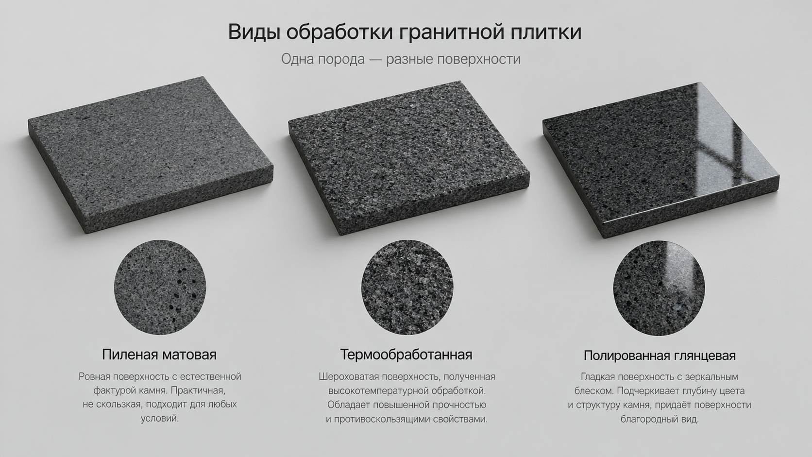 виды обработки гранитной тротуарной плитки сравнение