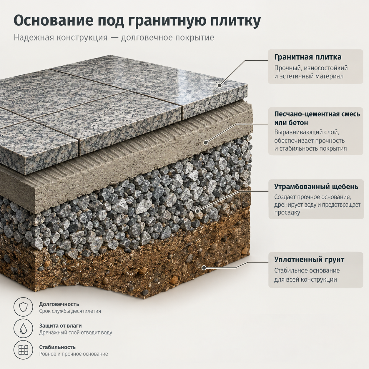 схема основания под укладку гранитной тротуарной плитки